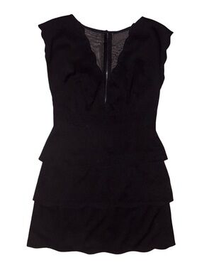 Black Tiered Cocktail Dress with Lace V-Neck